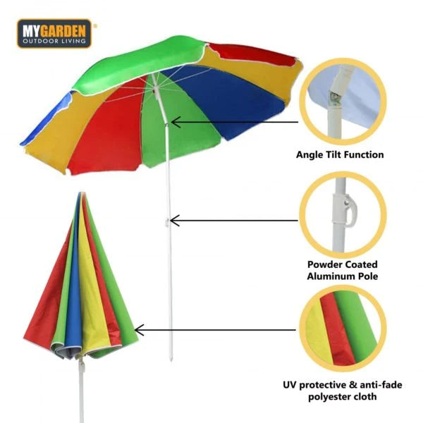 Beach Umbrella Parasol with Tilt Function 1.8 m Rainbow Colour