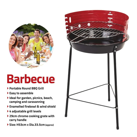 Portable Round BBQ Grill 14" with 4 Adjustable Grilling Levels