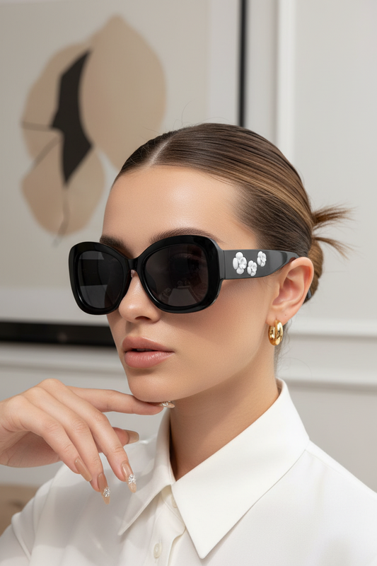 Oversized Floral Sculpted Fashion Sunglasses – Luxury Statement UV Protection Eyewear for Women