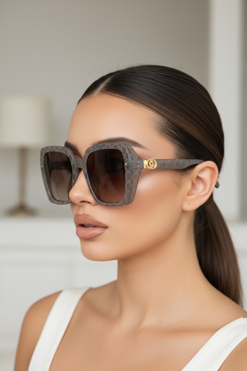 Large Frame Sunglasses with Gold-Tone Hardware