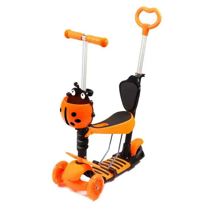 5-in-1 Kids Ladybug Scooter with LED Wheels | Adjustable Ride-On Scooter with Seat & Parent Push Handle | Foldable Toddler Scooter for Boys & Girls