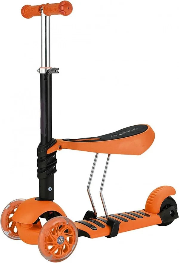 3-in-1 Kids Scooter with Removable Seat | Adjustable Height Foldable Kick Scooter | LED 3-Wheel Ride-On Scooter for Boys & Girls