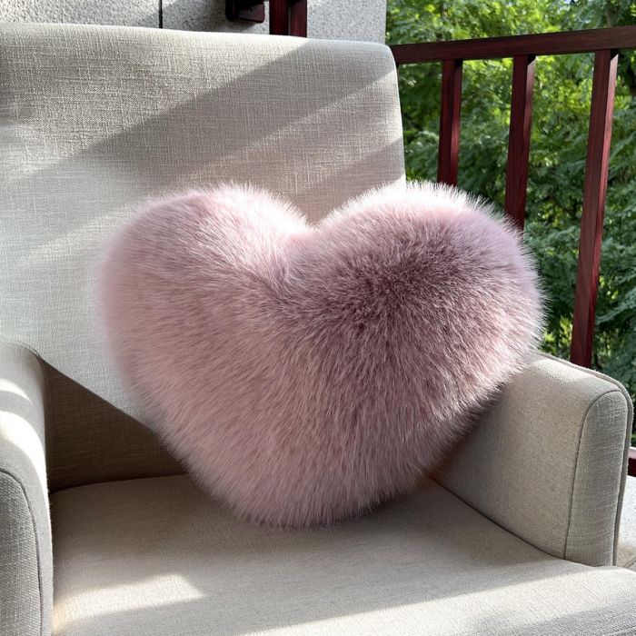 Large Soft Faux Fox Fur Heart-Shaped Decorative Pillow