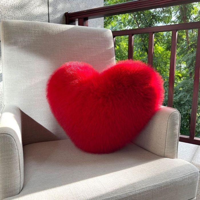 Large Soft Faux Fox Fur Heart-Shaped Decorative Pillow