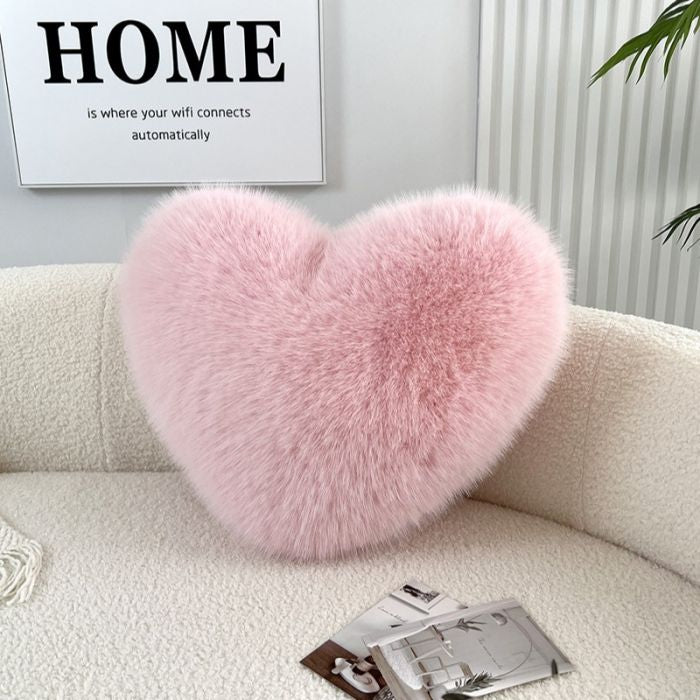 Large Soft Faux Fox Fur Heart-Shaped Decorative Pillow