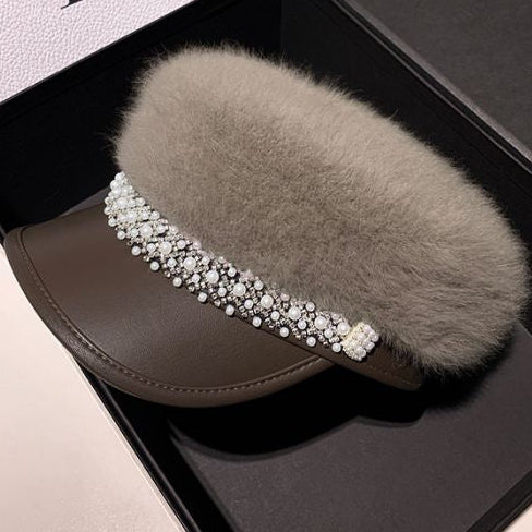 Baker Boy Hat with Pearl & Rhinestone Embellishment
