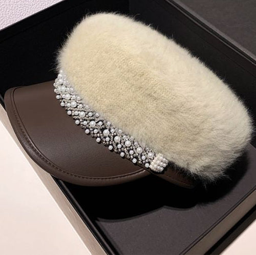 Baker Boy Hat with Pearl & Rhinestone Embellishment