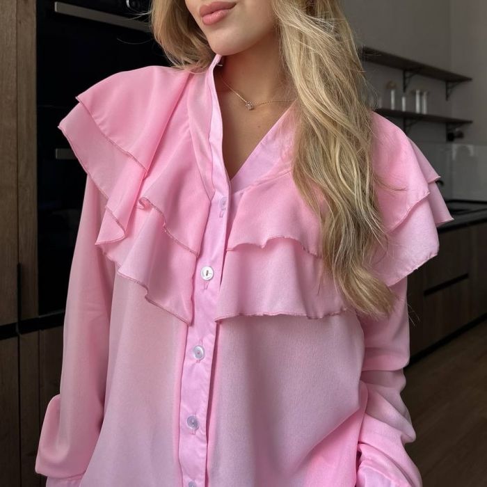 Long Sleeve Ruffle Tiered Blouse