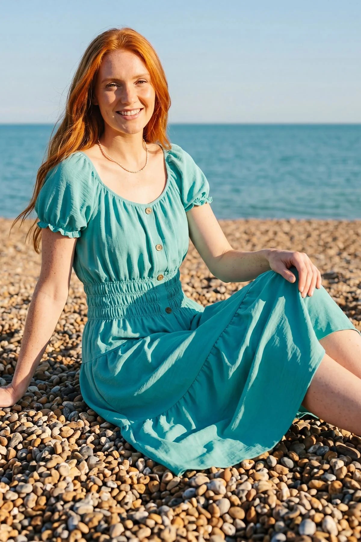 Plain Shirred Waist Tiered Dress