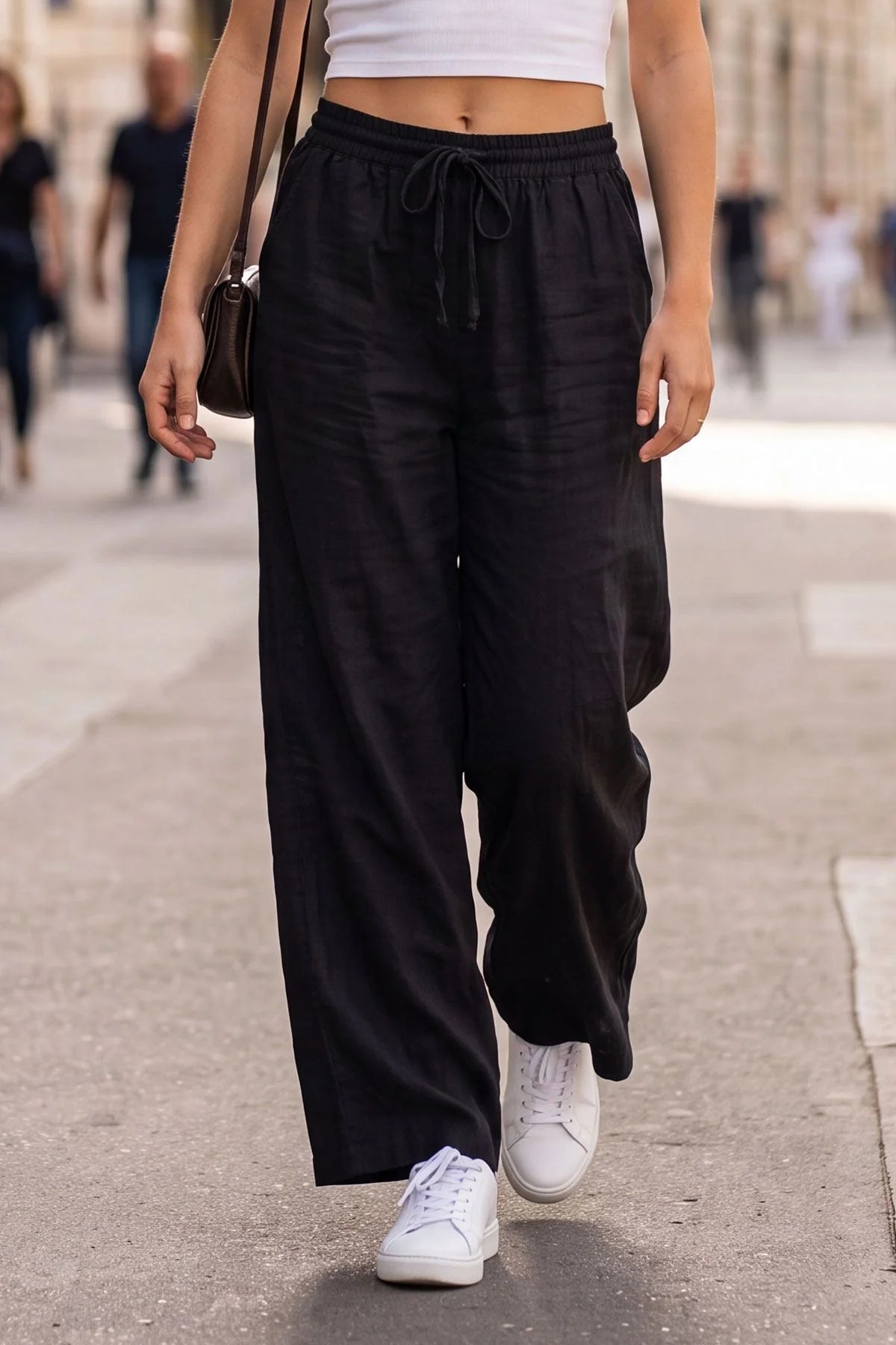 Plain Drawstring Cotton Trousers
