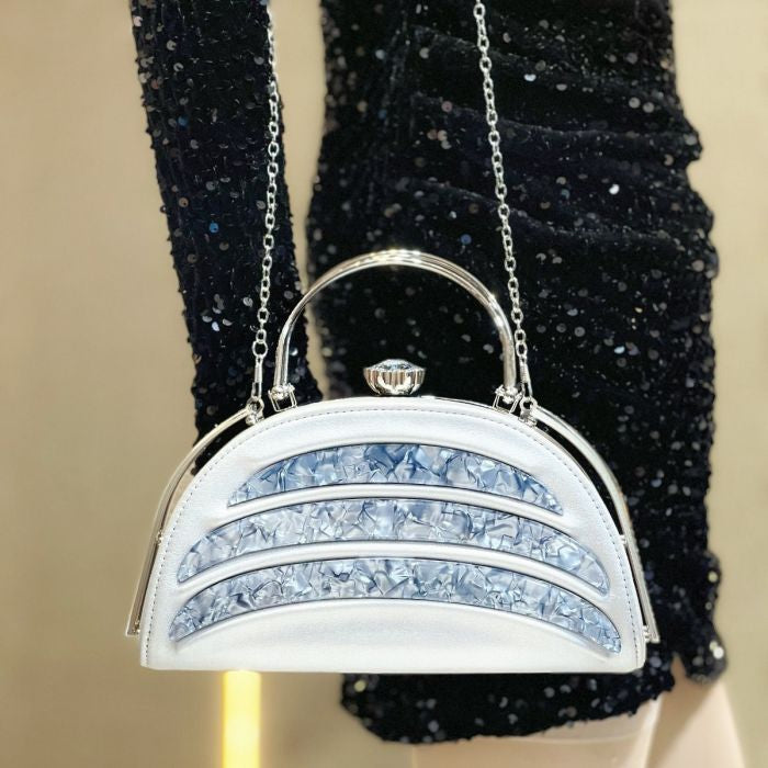 Arc Evening Bag with Handle and Crystal Clasp