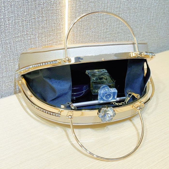 Arc Evening Bag with Handle and Crystal Clasp