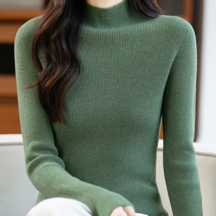 Soft Knit Mock Neck Plain Ribbed Sweater