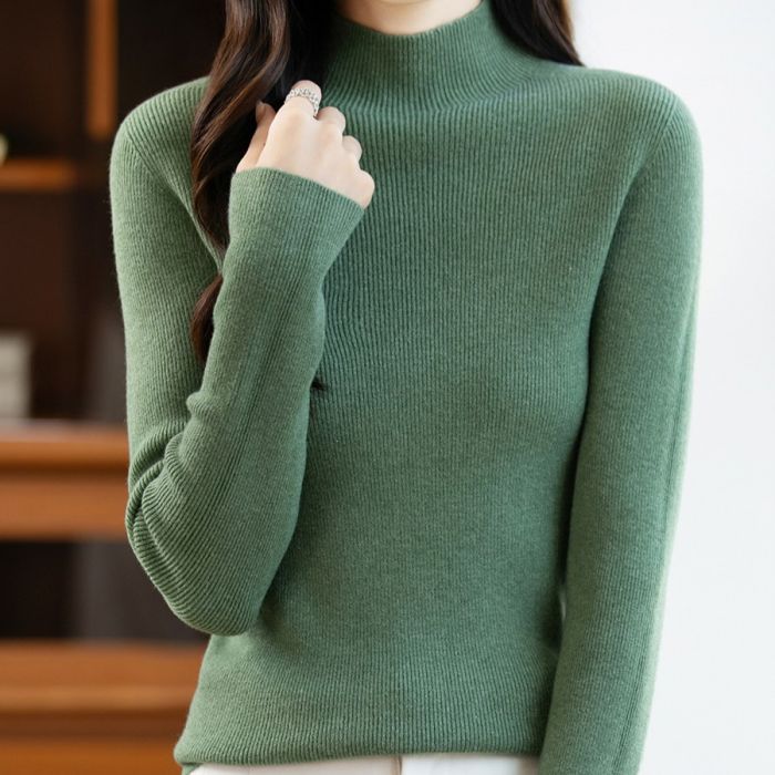 Soft Knit Mock Neck Plain Ribbed Sweater