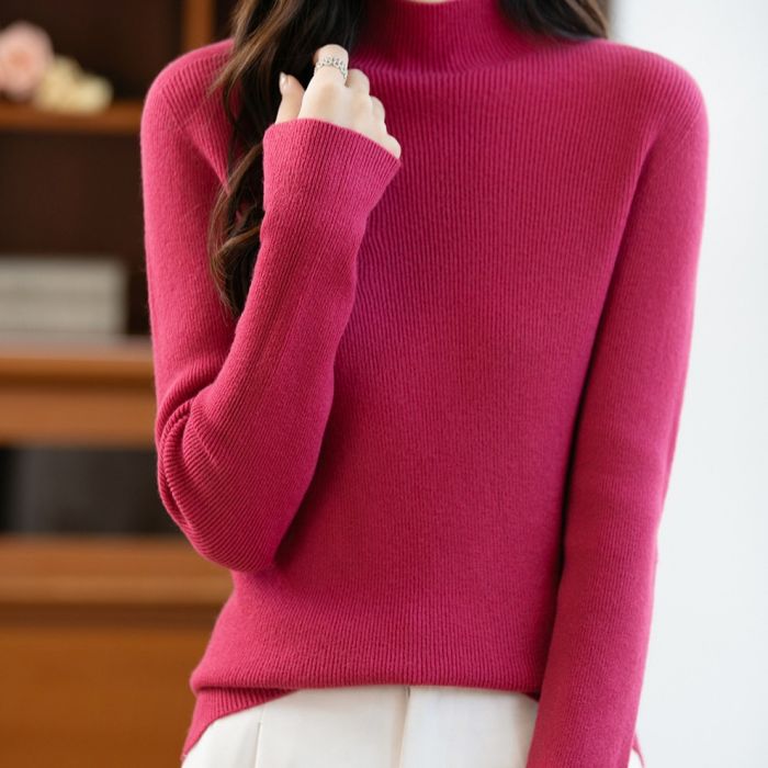Soft Knit Mock Neck Plain Ribbed Sweater