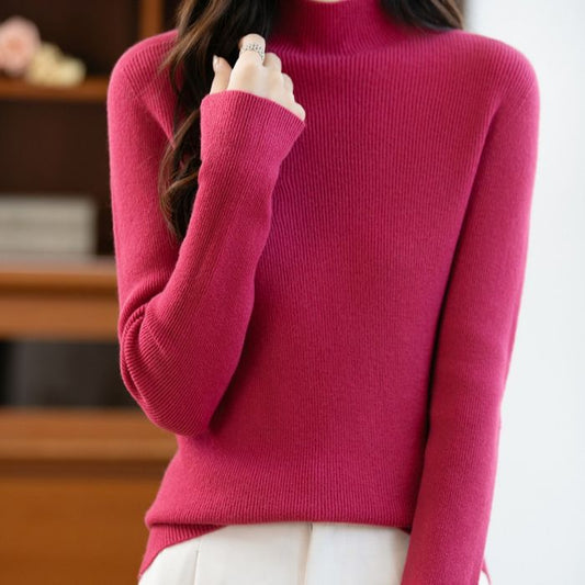Soft Knit Mock Neck Plain Ribbed Sweater
