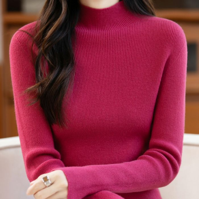 Soft Knit Mock Neck Plain Ribbed Sweater