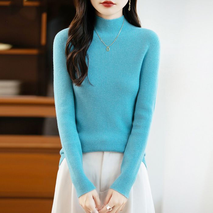 Soft Knit Mock Neck Plain Ribbed Sweater