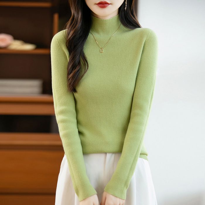 Soft Knit Mock Neck Plain Ribbed Sweater