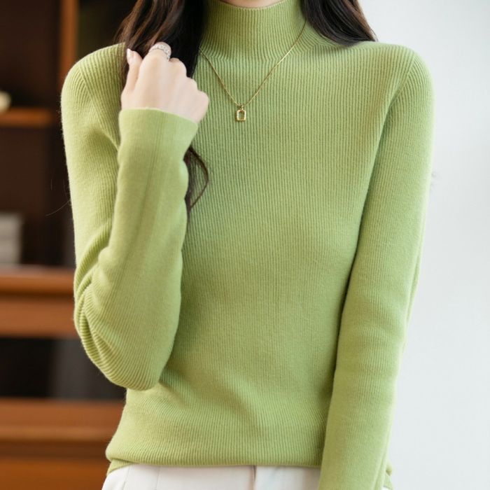 Soft Knit Mock Neck Plain Ribbed Sweater
