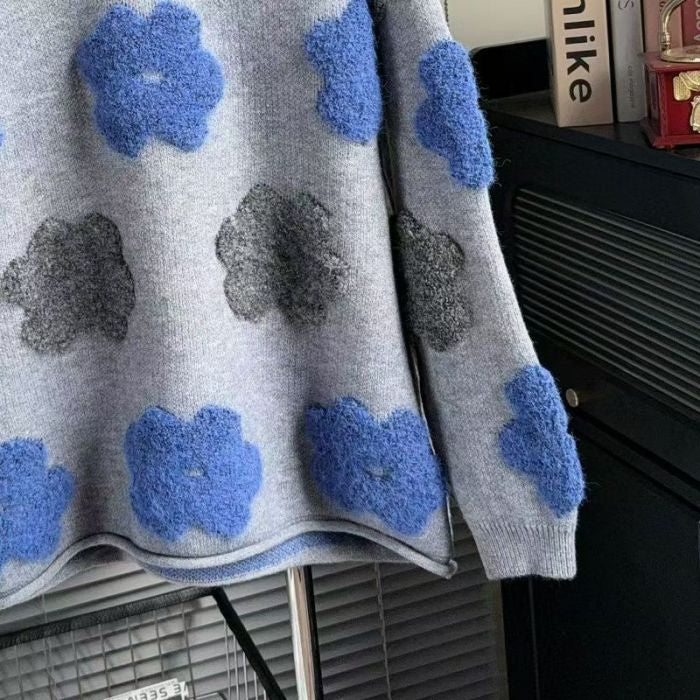 3D Floral Knitted Hoodie Sweater