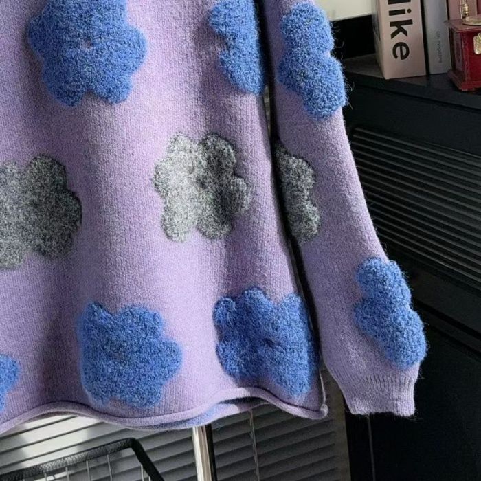 3D Floral Knitted Hoodie Sweater