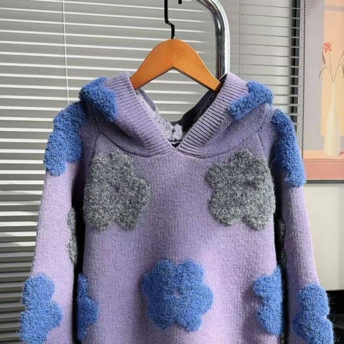3D Floral Knitted Hoodie Sweater