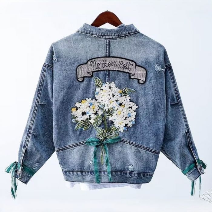 Embroidered Floral Bouquet Denim Jacket
