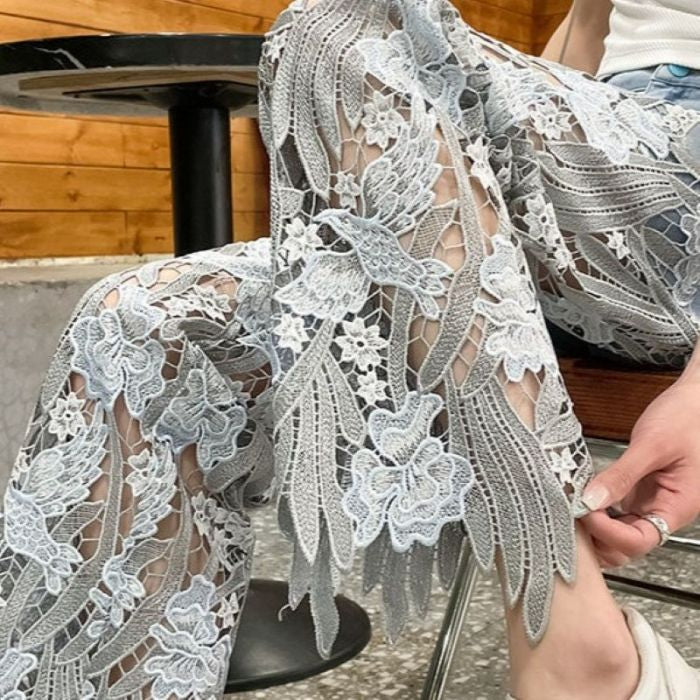 Lace Patchwork Wide Leg Jeans