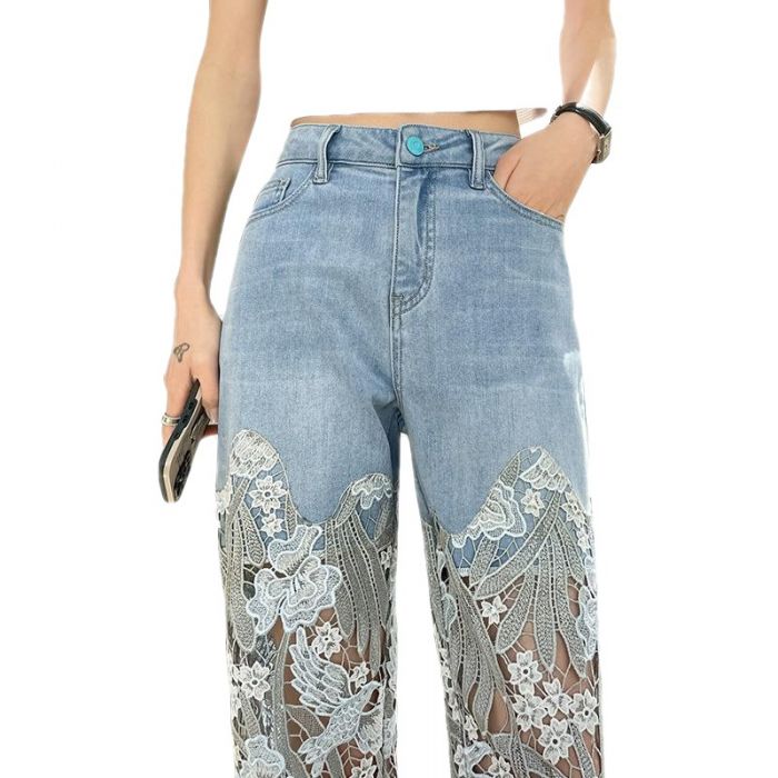 Lace Patchwork Wide Leg Jeans