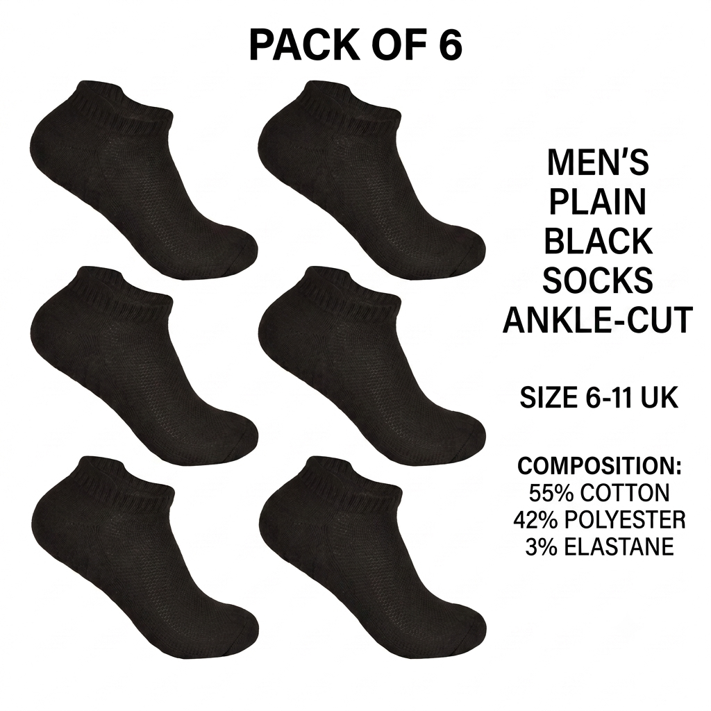 Men’s Mesh Top Plain Trainer Socks – Breathable Everyday Comfort (pack of 6)