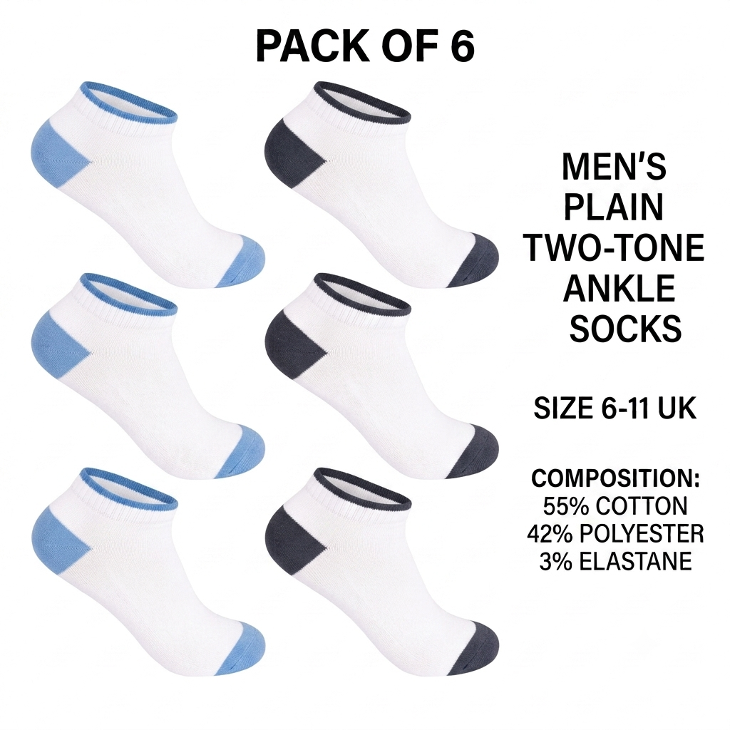 Men’s Mesh Top Plain Trainer Socks – Breathable Everyday Comfort (pack of 6)