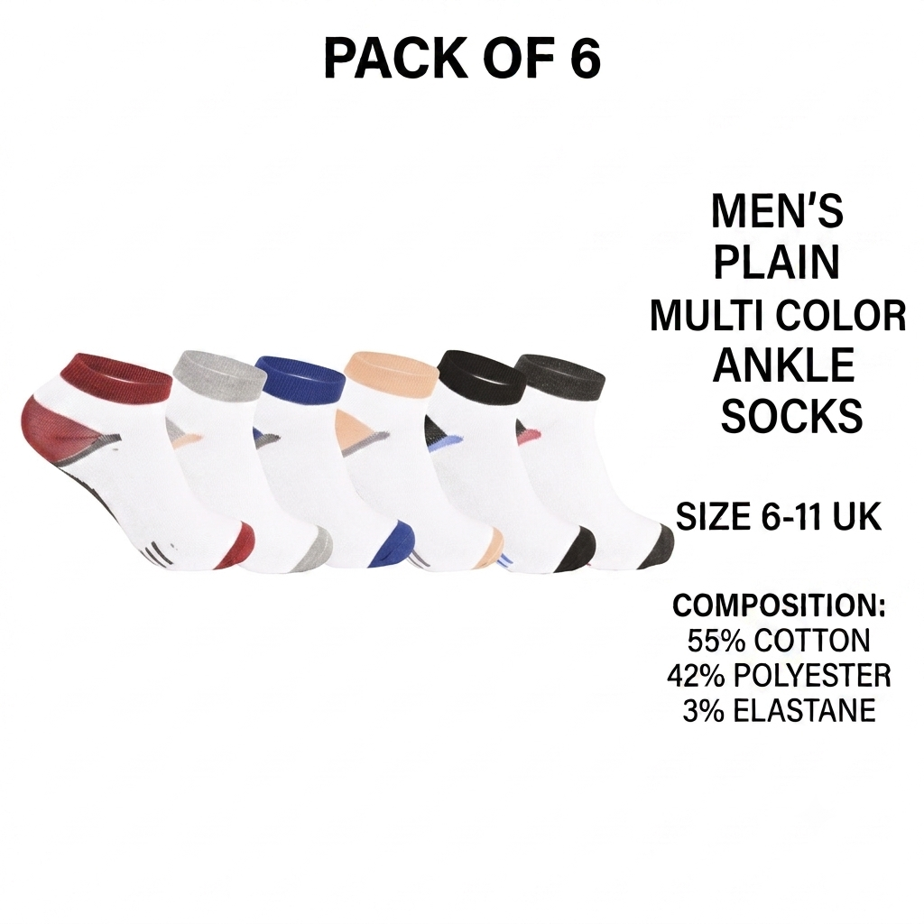 Men’s Mesh Top Plain Trainer Socks – Breathable Everyday Comfort (pack of 6)