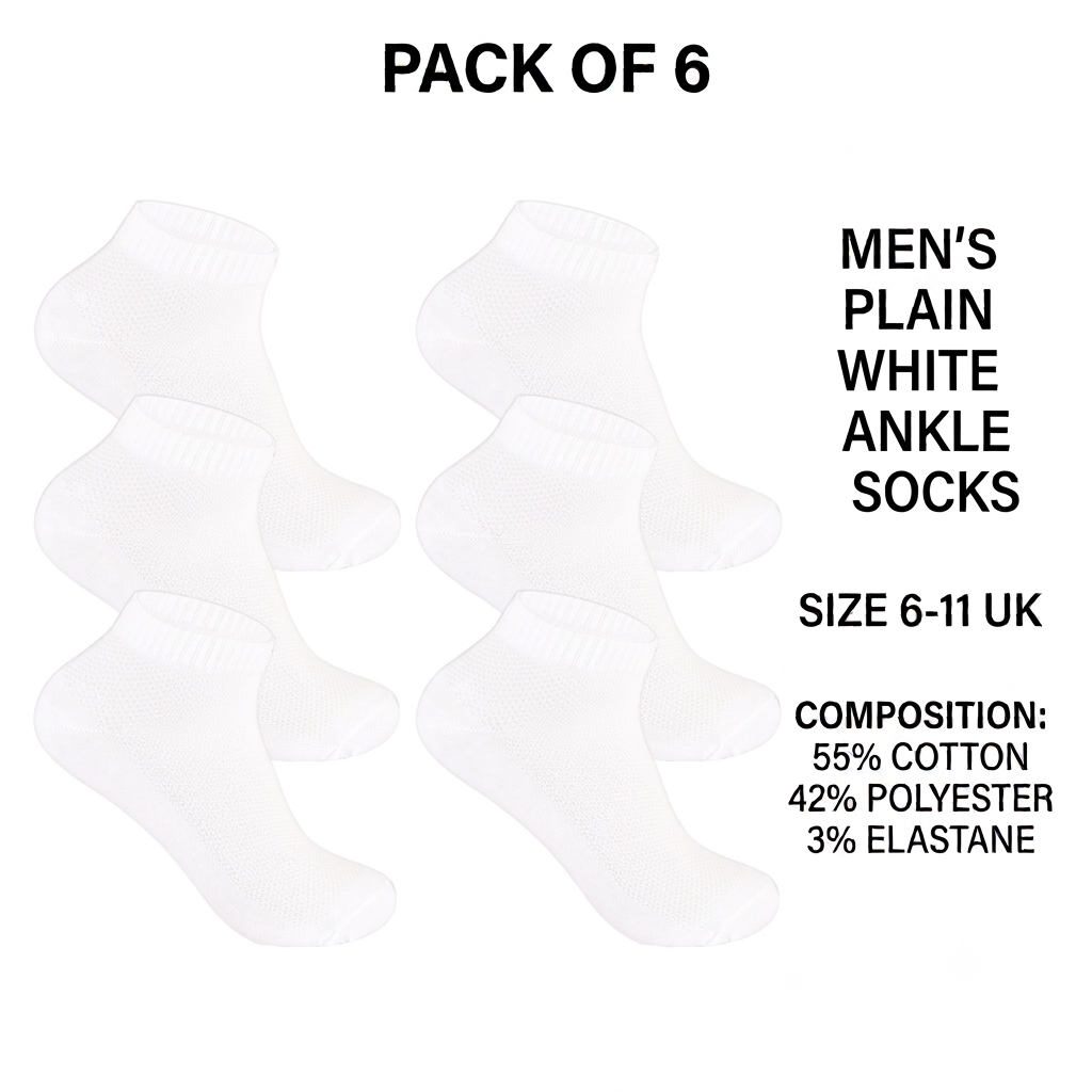 Men’s Mesh Top Plain Trainer Socks – Breathable Everyday Comfort (pack of 6)