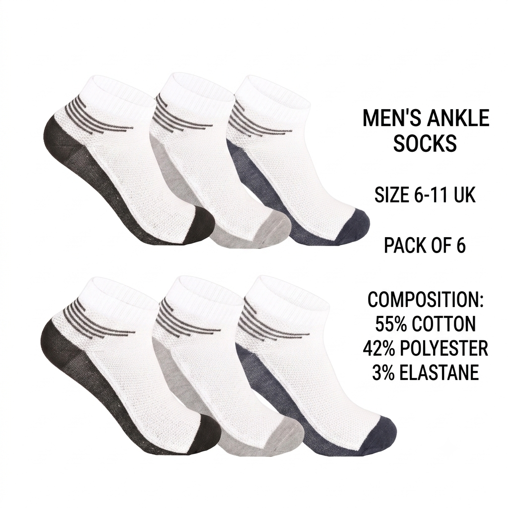 Men’s Mesh Top Plain Trainer Socks – Breathable Everyday Comfort (pack of 6)