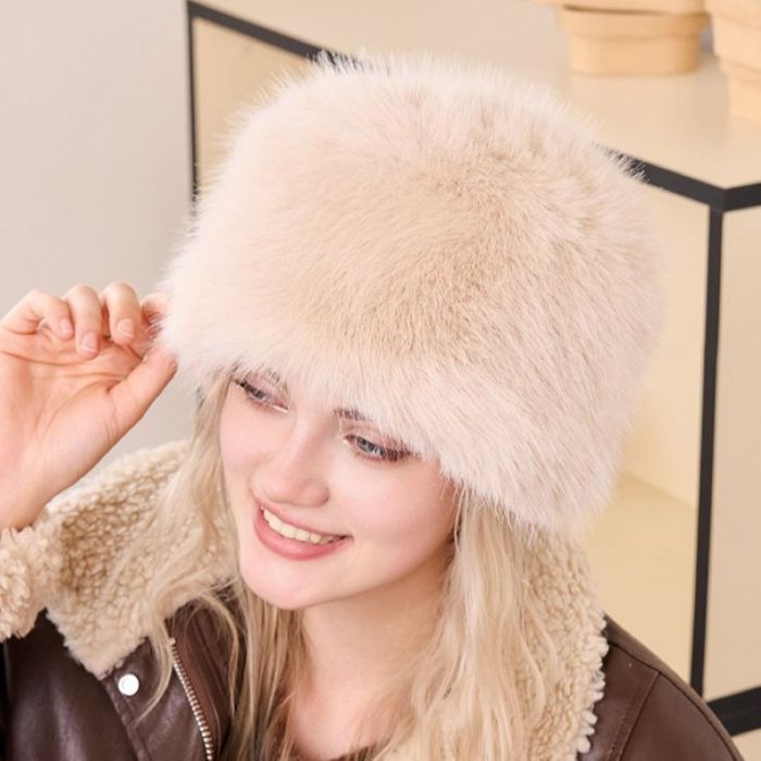 Faux Fur Soft Fluffy Winter Warm Plush Round Hat