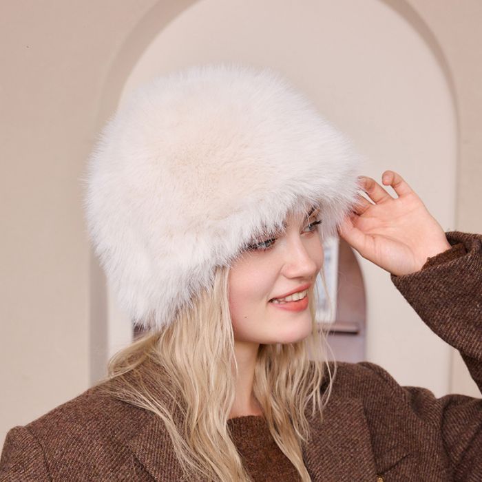 Faux Fur Soft Fluffy Winter Warm Plush Round Hat