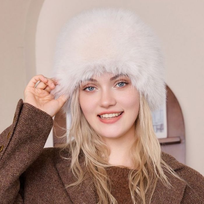 Faux Fur Soft Fluffy Winter Warm Plush Round Hat