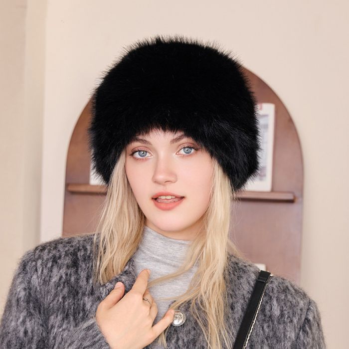 Faux Fur Soft Fluffy Winter Warm Plush Round Hat